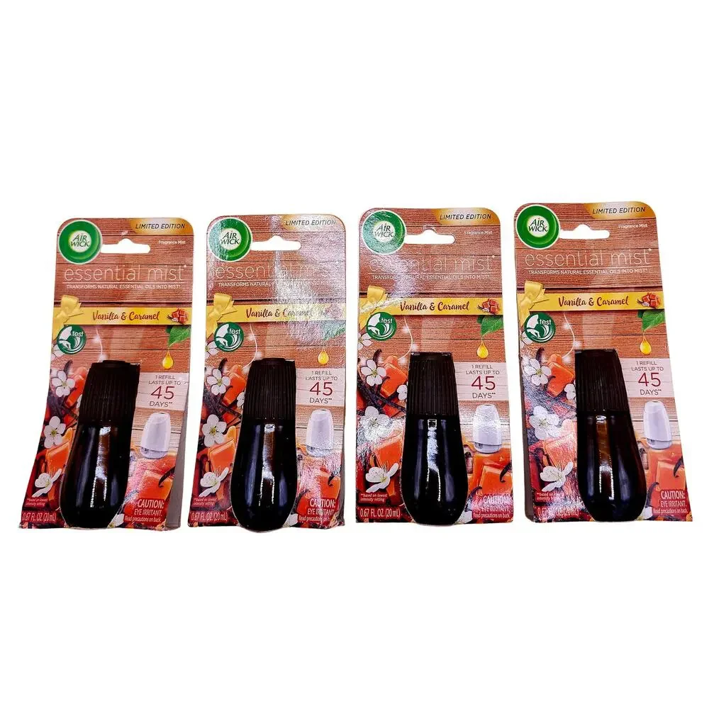 (4) Air Wick Essential Mist Vanilla Caramel Refills 0.67oz/20mL Limited Edition